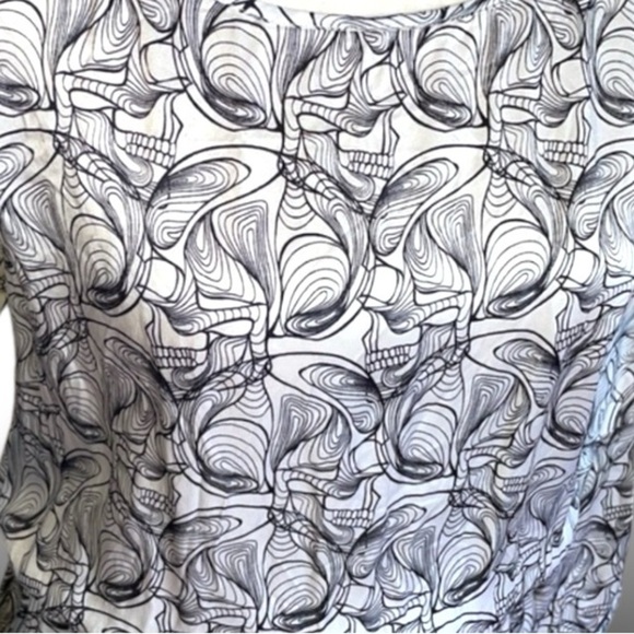 Thomas Wylde Black White Silk Skull Dress Cinched Waist Unfinished Hem Sz Medium - Picture 5 of 14